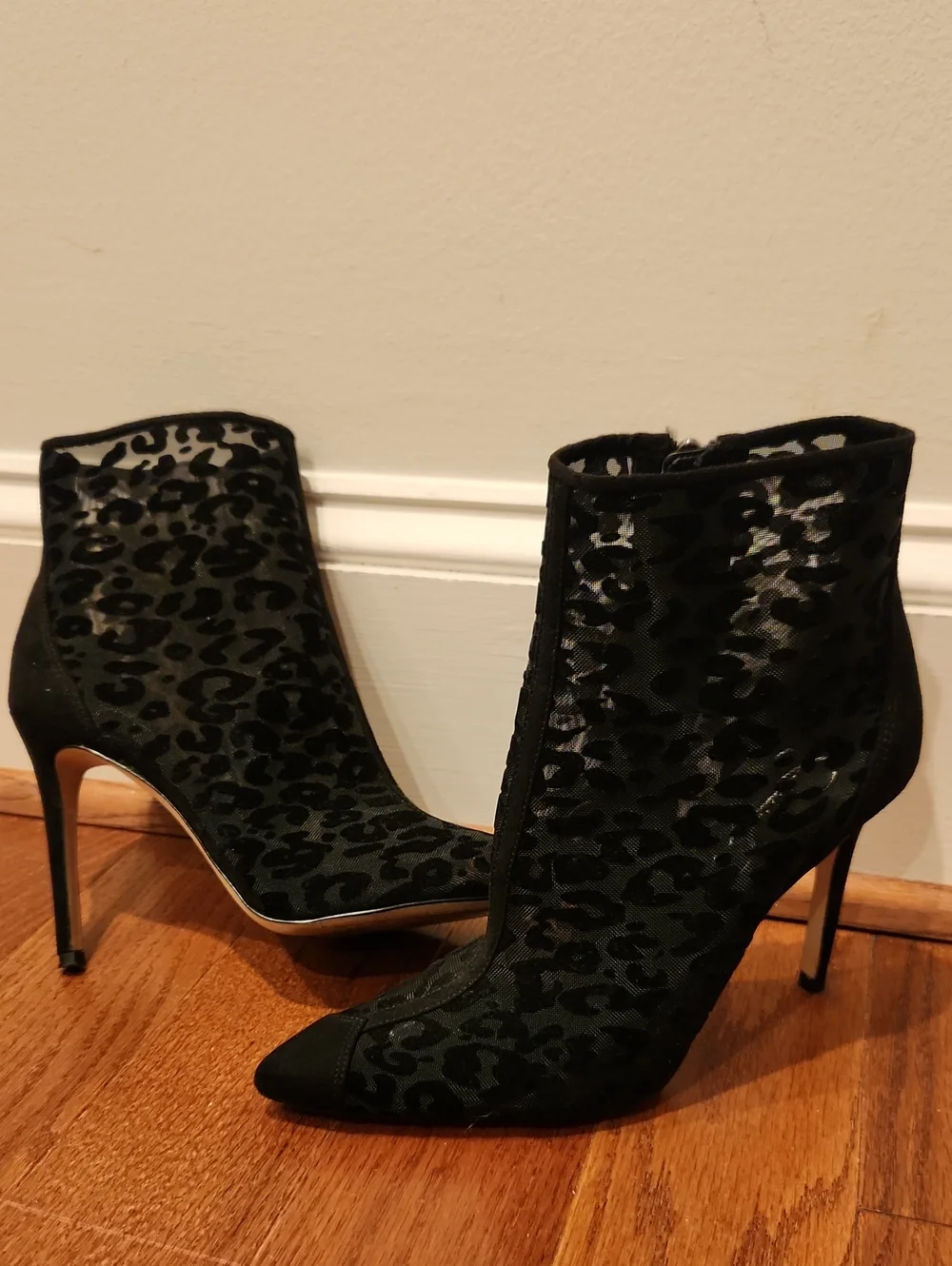 Jessica Simpson Black Leopard Mesh Ankle Booties